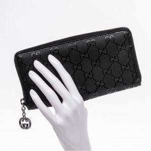 Gucci Imprime Monogram Black leather zip around wallet